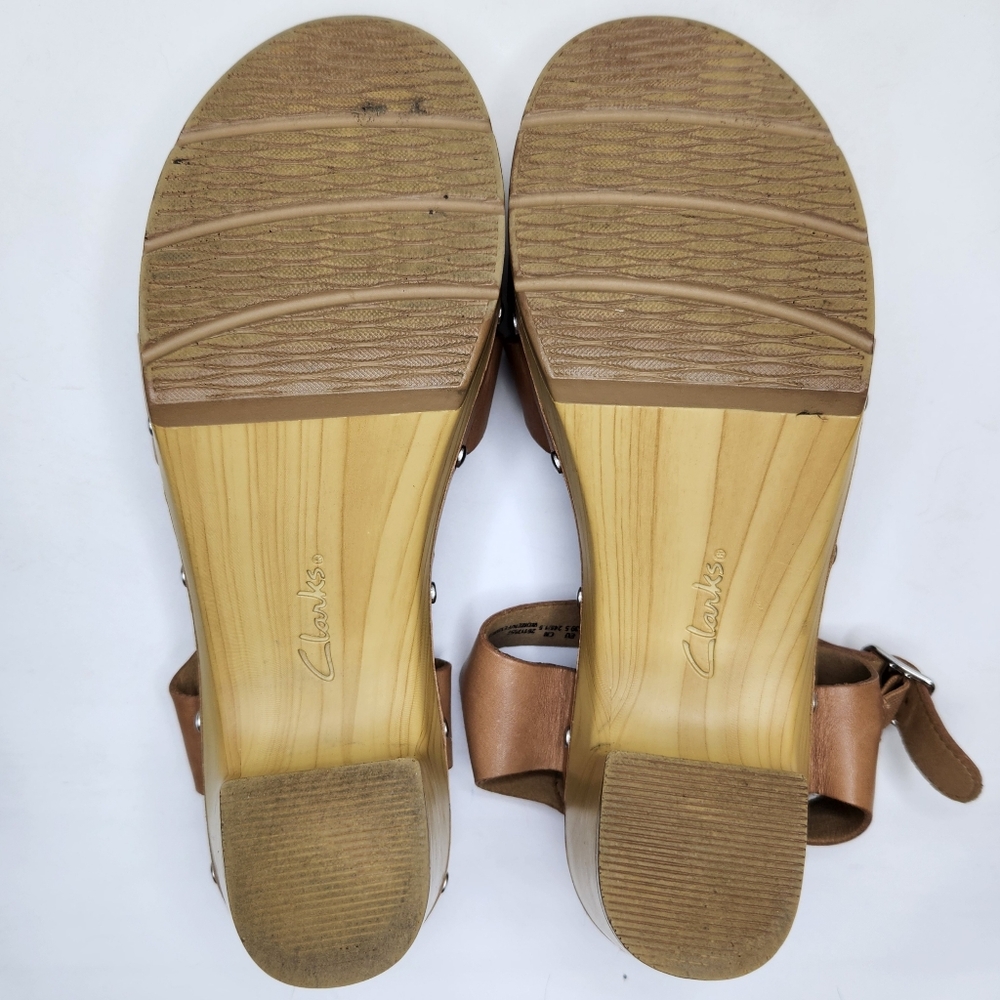 Clarks Artisan Ledella Trail Platform Sandals Women 8.5 Block Heel Leather Brown - Picture 8 of 9